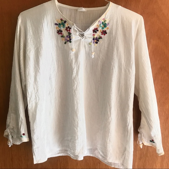 🎉HP🎉Vtg 90s does 70s tie front cotton boho shirt - Picture 11 of 11